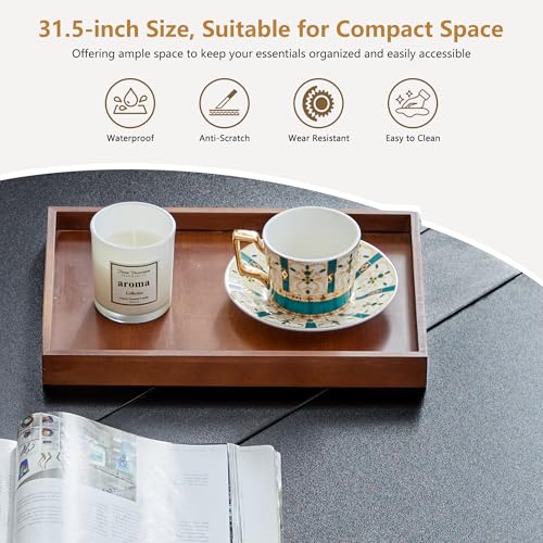 33" Round Coffee Table with Lift-Top & Flip-Top Storage, Modern Accent Fluted Coffee Tables with Metal Frame, Wooden Circle Center Table for Living Room Small Space Apartment Office (Black) - color: Black 33" Round Lift-top & Flip-top