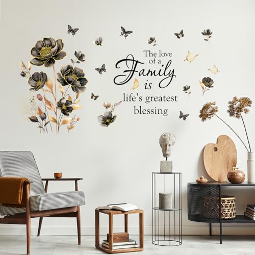 2 Sheets Family Wall Art Decal Floral Quote Family Life's Greatest Blessing Wall Stickers Removable Wall Decor for Living Room Bedroom