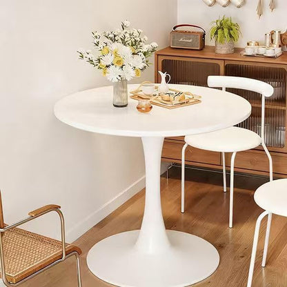 Round White Dining Table Modern Kitchen Table with Pedestal Base in Tulip Design, Mid-Century Leisure Table for 2 to 4 Person，for Kitchen, LivingRoom, Office, Cafe (23.6 x 23.6 x 28.7 inches) - size: 23.6 x 23.6 x 28.7 inches