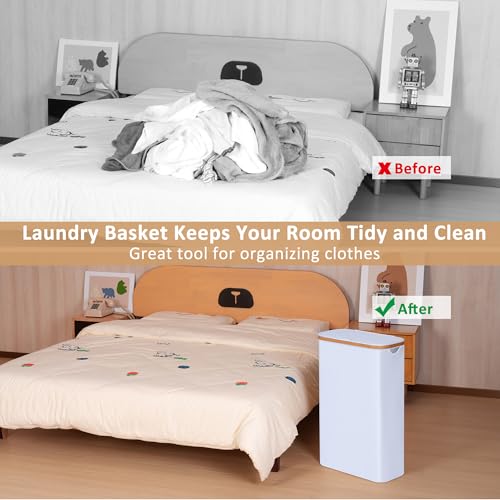 IEGrow Laundry Hamper with Lid,60L Laundry Basket with Mesh Bags,White | Dirty Clothes Hamper Basket with Bamboo Handle for Clothes Towels - color: White, size: 60L