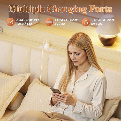 Bed Frame King Size with Upholstered Headboard & Charging Station, King Bed Frame with 4 Storage Drawers, 2-Tier Open Shelves, No Box Spring Needed, Slient Foam Strip, Easy Assembly, Beige - color: Beige, size: King