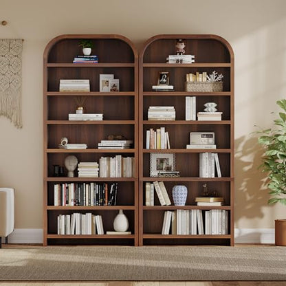 LEVNARY 70" Tall Arched Bookcase, 7-Tier Freestanding Storage Cabinet with Adjustable Shelves, Thick MDF Bookshelf for Bathroom Living Room Bedroom (Walnut) - color: Walnut