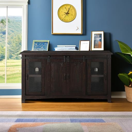 Martin Svensson Home Rustic 65" Wood Entertainment Center, Espresso | Solid Pine, TV Stand, Sliding Doors, Adjustable Shelves & Cable Management, for TVs up to 70" - color: Espresso