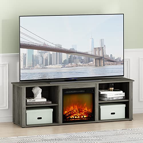 Furinno Classic 70 Inch TV Stand with Fireplace, French Oak Grey - color: French Oak Grey, size: 70-Inch Classic