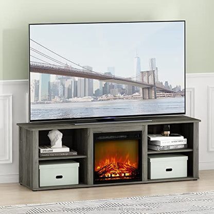 Furinno Classic 70 Inch TV Stand with Fireplace, French Oak Grey - color: French Oak Grey, size: 70-Inch Classic