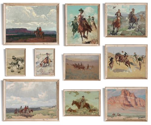 Uniro Western Decor Vintage Western Cowboy Wall Art, Farmhouse Wall Decor Cowboy Oil Painting Pictures Aesthetic, Rustic Old West Southwestern Artwork Prints for western Bedroom Bathroom Gallery decor - UNFRAMED - color: Western Decor