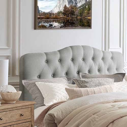 Rosevera Givanna Adjustable Height Headboard with Linen Upholstery and Button Tufting for Bedroom, Queen, Classic Gray - color: Classic Gray, size: Queen