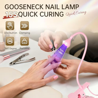 AORAEM LED Nail Lamps Flexible Gooseneck Lamp Gel Polish Curing Light Pink | Quicky Dry Nail Manicure Dryer Plug Play Portable Flash Cure Light for Gel Nails Home DIY Professionals - color: Pink
