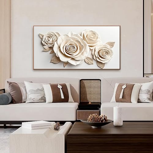 Canvas Art Wall Decor Print Paintings White Flower Wall Art Prints Pictures Decor Ready To Hang Pictures For Bedroom Bathroom And Office Kitchen Home Wall Decor Artwork 20"×40" With Framed - color: white, size: 40"L x 20"W