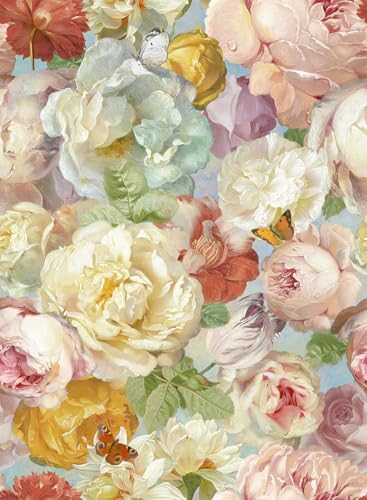 Simon&Siff Floral Wallpaper Peel and Stick Blooming Flowers Contact Paper Vintage Floral Wall Paper Self Adhesive Removable Wallpaper for Walls Bedroom Cabinet Table 17.3in x 6.6ft - color: Colorful, size: 17.3" x 80"
