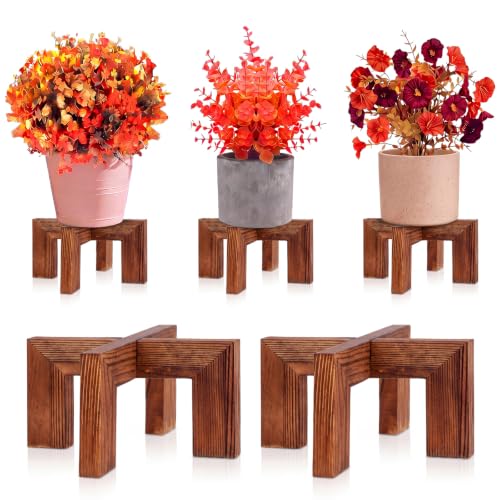 Tandefio 5 Pack Fall Wood Plant Stand Indoor Outdoor Plant Holder Modern Sturdy Planter Stands, Single Flower Pot Holder , Fit 5-9 Inch Variety Pot, Easily Assemble, Retro Brown (8 x 4.5 Inches) - size: 7.87 x 4.53 Inches