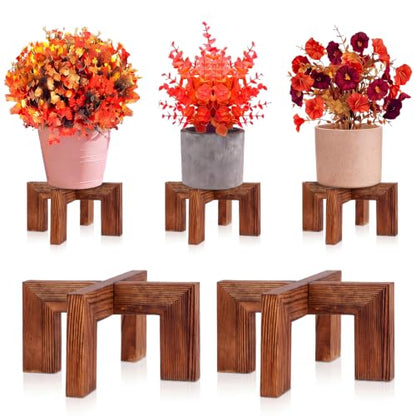Tandefio 5 Pack Fall Wood Plant Stand Indoor Outdoor Plant Holder Modern Sturdy Planter Stands, Single Flower Pot Holder , Fit 5-9 Inch Variety Pot, Easily Assemble, Retro Brown (8 x 4.5 Inches) - size: 7.87 x 4.53 Inches