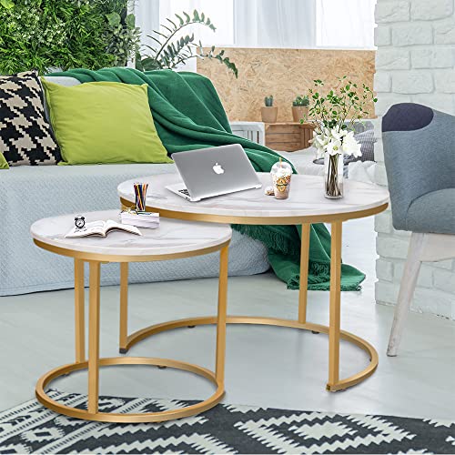 Nesting Coffee Table Faux White Marble for Small Place 2 Sets Modern Furniture Living Room Sets End Side Table Night Stand for Bed Room Dining Room - color: White Marble