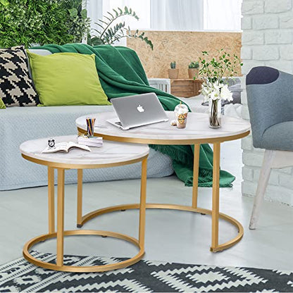 Nesting Coffee Table Faux White Marble for Small Place 2 Sets Modern Furniture Living Room Sets End Side Table Night Stand for Bed Room Dining Room - color: White Marble