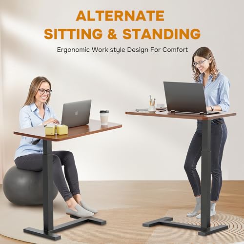 Simple Deluxe Adjustable Overbed Bedside Table with Wheels, Pneumatic Adjustable Hospital & Home Use Bed Table, Rolling Laptop Table, Mobile Standing Desk, Brown - color: Brown, style: Non-Tiltable