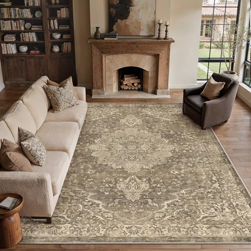 Area Rugs 8x10 Washable Rug for Living Room Brown | Living Room Rug,Vintage Rug,Bedroom,Dining Room,Office,Farmhouse,Non-Shedding,Non Slip,Low Pile,Soft - color: Brown Ⅲ, size: 8' x 10' (Rectangular)