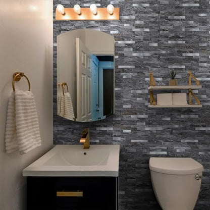 StyloVue 20 Sheets Peel and Stick Backsplash for Kitchen, Gray-Gold Stone with Metal Silver Look Stick on Tile Upgrade Your Kitchen Backsplash, RV, Fireplace - color: Gray-Gold Stone with Metal Silver