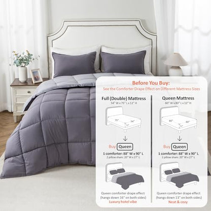 KASENTEX Queen Comforter Set – Reversible Dual Color – Goose Down Alternative – Ultra-Soft, Lightweight, Machine Washable, Maintain Fluffiness, All Season Warmth (Quartz Silver/Pebble Grey) | 250 GSM Fill, Ultra-Soft, Lightweight, Machine Washable, 1 Comf