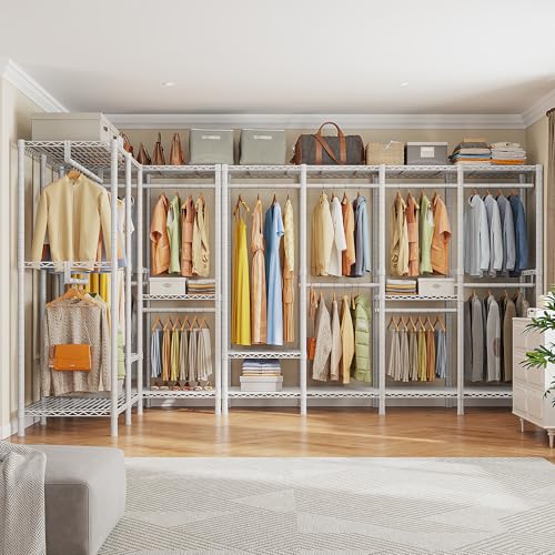 Raybee 76.9" H Clothes Rack Heavy Duty Loads 1100 LBS Metal Clothing Racks for Hanging Clothes Adjustable Garment Rack White,75.8" W*17.7" D*76.9" H - color: White, size: 75.8" W x 17.7" D x 76.9" H