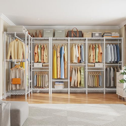 Raybee 76.9" H Clothes Rack Heavy Duty Loads 1100 LBS Metal Clothing Racks for Hanging Clothes Adjustable Garment Rack White,75.8" W*17.7" D*76.9" H - color: White, size: 75.8" W x 17.7" D x 76.9" H
