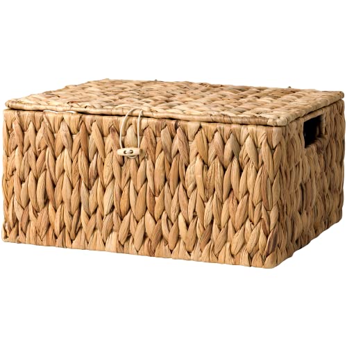 StorageWorks Wicker Basket with Lid, Water Hyacinth Storage Baskets | Woven Baskets with Lids for Shelves, Wicker Storage Baskets with Lids, Decorative Box, Lidded Baskets for Organizing, 1 Pack - color: Natural(Water Hyacinth), size: 15"L × 11"W × 7"H