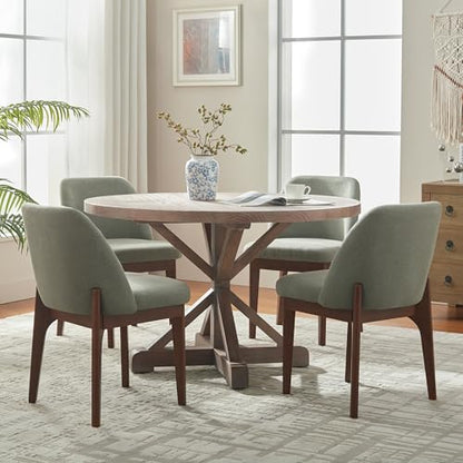 VKNOW Upholstered Wooden Dining Chairs Set of 4 with Modern Fabric, Green | Modern Dining Room Chairs with Wood Legs, Kitchen Chairs for Restaurant, Living Room, No Wobble - color: Green-brown Leg, size: 4 PCS