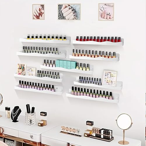 Nail Polish Wall Rack, 6-Shelf 15-Inch White Acrylic Nail Polish Shelves with Removable Ends – Multi-Purpose Shelf for Essential Oils, Cosmetics Storage and Display for Salons and Bathrooms - color: White