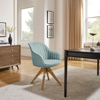 Swivel Desk Chair for Home Office, Fabric, Light Blue | No Wheels, Oka Wood Legs, Mid Century Modern, Upholstered, 360° Swivel, Accent Chair, Living Room, Bedroom - color: Mist Blue, size: Fabric