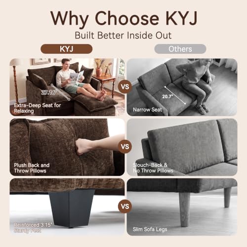 50" Love Seat with Ottoman, Small L Shape Cloud Sofa Couch, 2-Layer Cushion & 27" Deep Seat, 2 Pillows for Small Spaces, Bedroom, Apartment, Office, Living Room, Brown - color: Brown, size: Loveseat with Ottoman