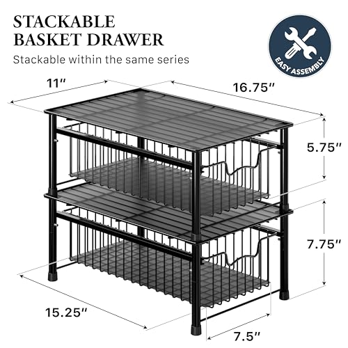Simple Houseware Stackable Basket Drawer, Black - color: Black, size: 1-tier