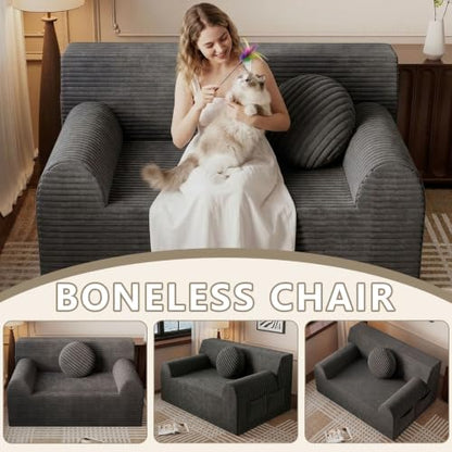 42" Boneless Oversized Chair with Side Pocket, Sofa Small Single Couch in a Box, Deep Seating Boneless Chair for Bedroom Living Room Office Apartment, No Assembly, Dark Grey - color: Dark Grey, size: 42'' Style 3