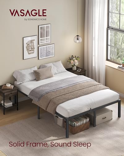 VASAGLE Superfast Assembly, Metal Queen Bed Frame, Heavy-Duty Platform Bed Frame Queen Size, 1500 lb Weight Capacity, Steel Slats, No Box Spring Needed, Ink Black and Forest Green URMB871B01 - size: Queen Size, style: 16 Inch