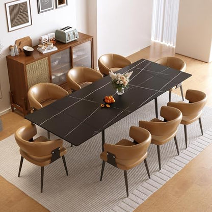 62.9"–94.4" Extendable Dining Table with Heat-Resistant Tabletop | Black Kitchen Table for 6–10, with Scratch-Resistant Sintered Stone & Stainless Steel Legs, Modern Splace Saving Furniture - color: Black 62.9” of 94.4”