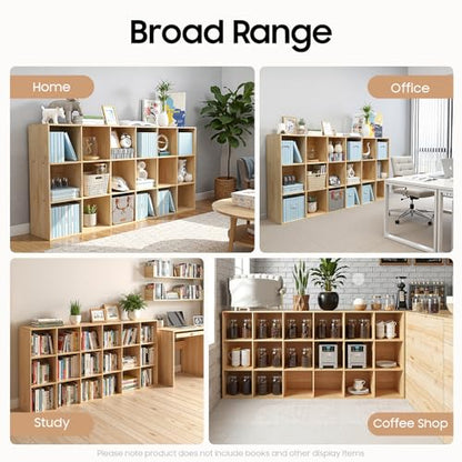 18 Cube Storage Organizer, Solid Wood Bookshelf with Back Panel, Floor Standing Open Bookcase, Vertical or Horizontal Shelf Unit for Living Room Office (18-Cube) - size: 18-Cube