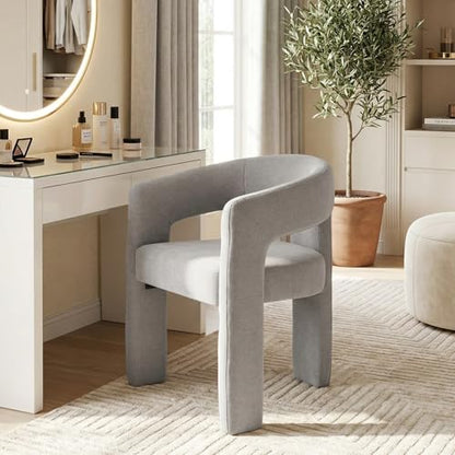 HNY Modern Chenille Barrel Single Dining Chair, Grey | Upholstered Accent Armchair With 18.9" Wide Seat No Assembly Required For Living Room Bedroom Vanity Small Spaces - color: Grey Chenille