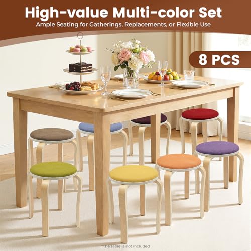 Stackable Wood Stools Set of 8, 17-Inch Height Backless Counter Chairs with Round Top and Non-Slip Foot Pads, Portable School Stool, Flexible Seating for Home, Office, Classrooms