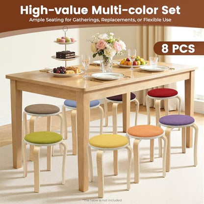 Stackable Wood Stools Set of 8, 17-Inch Height Backless Counter Chairs with Round Top and Non-Slip Foot Pads, Portable School Stool, Flexible Seating for Home, Office, Classrooms