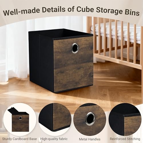 Stylish Fabric Cube Storage Bin with Wood Grain,Sturdy Storage Cube Box for Shelves, Foldable Basket Space Saving Storage Organizer for Home,Office,Nursery,Living Room,Bderoom,3 Pack(12.6x12.6x12.6in) - size: Large-12.6x12.6x12.6inch