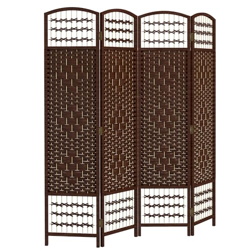 HOMCOM 4 Panel Room Divider, Folding Privacy Screen, 5.6', Brown | Room Separator, Wave Fiber Freestanding Partition Wall Divider - color: Brown, size: 4 Panel