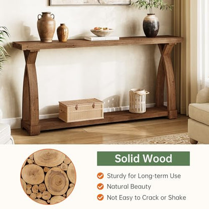 Solid Wood Console Table for Entryway, 63-Inch Narrow Farmhouse Couch Table Behind Sofa with 2-Tier Storage for Entrance, Foyer, Living Room, Long, Dark Brown - color: Dark Brown
