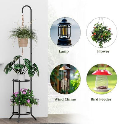 2 Tier Hanging Metal Plant Stand Space Saving Corner Plant Holder | Plant Shelf with Hooks Space Saving Corner Design Fits Bedroom, Balcony,Living Room and Patio Garden