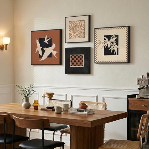 Large Framed Abstract Vintage Canvas Wall Art for Living Room, Set of 4 Mid Century Modern Prints Paintings Artwork for Walls, Retro Neutral Pictures Wall Decor for Bedroom, Office, Dining Room - color: Neutral - 4Pcs