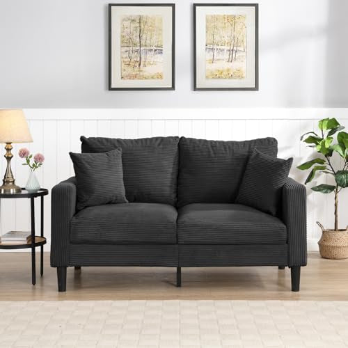 57 " Loveseat Sofa Couch, Upholstered 2 Seat Love seat with 2 Pillows Soft Cushions & Sturdy Frame, Space Saving Modern Small Sofa, Living Room Bedroom Apartment Small Space (Dark Gray, 2 Seat) - color: Dark Gray, size: 2 Seat