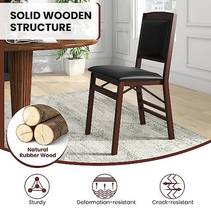 Giantex Folding Dining Chairs Set of 4, Foldable Wood Kitchen Chairs with Padded Seat, Solid Wood Frame, Max Load 400 Lbs, No Assembly Easy to Store Wooden Dining Chairs for Apartment, Small Space - color: Walnut-padded Back