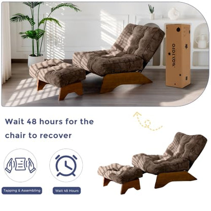 MAXYOYO Accent Chair with Ottoman, Lounge Chair with Adjustable Backrest | Tufted Living Room Chair Upholstered Lounge Chair with Footrest Set, Modern Chair for Reading Room, Brown - color: Brown