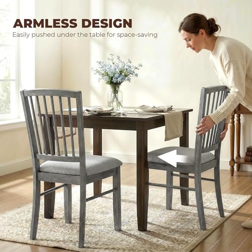 HOMCOM Farmhouse Dining Chairs Set of 2 Rubberwood Legs, Rustic Gray | Upholstered Linen Fabric, Kitchen Chairs, for Kitchen, Dining Room - color: Rustic Gray