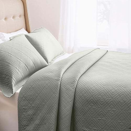 Clara Clark Quilts Twin Size - All Season Bedspread Coverlet Set, Pinsonic Weave Lightweight Bedding Set - 5 Piece Twin Quilt Set with Pillow Shams, London Fog - Twin Diamond - color: 33 – London Fog – Diamond, size: Twin