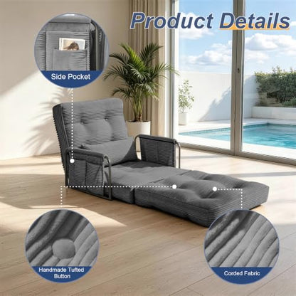 Futon Sofa Bed,Convertible Sofa Bed,Folding Boneless Couches | 3-in-1 Folding Sofa Bed,Boneless Couches for Living Room with Pillow & Side Pocket,High-density Foam,Single Sleeper,Grey - color: Dark Grey, size: Single