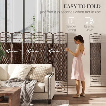 HOMCOM 8 Panel Room Divider, Folding Privacy Screen, 5.6', Brown | Room Separator, Wave Fiber Freestanding Partition Wall Divider - color: Brown, size: 8 Panel