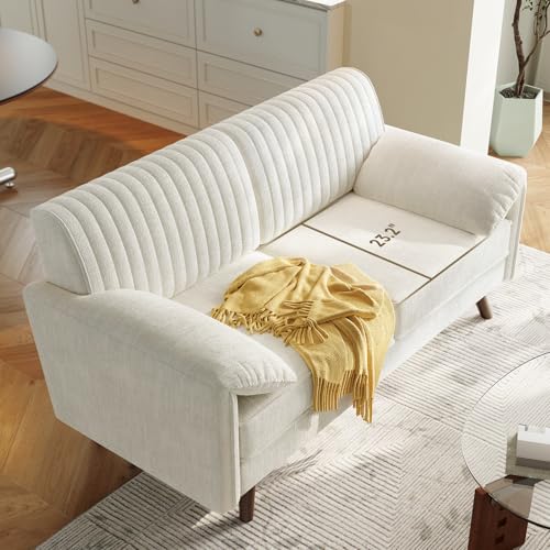 64.5" Loveseat Sofa, Chenille Loveseat Couch for Living Room, Beige | 23.2" Deep Seat Love seat with Padded Arms, Comfy Modern Small Couches for Bedroom, Small Spaces, Dorms, Office, Apartment - color: Beige